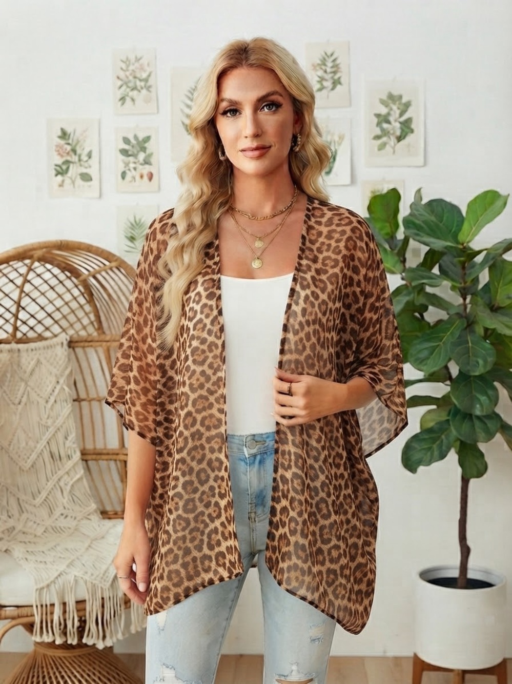 Raj Leopard Print Swim Coverup Kimono - Brown